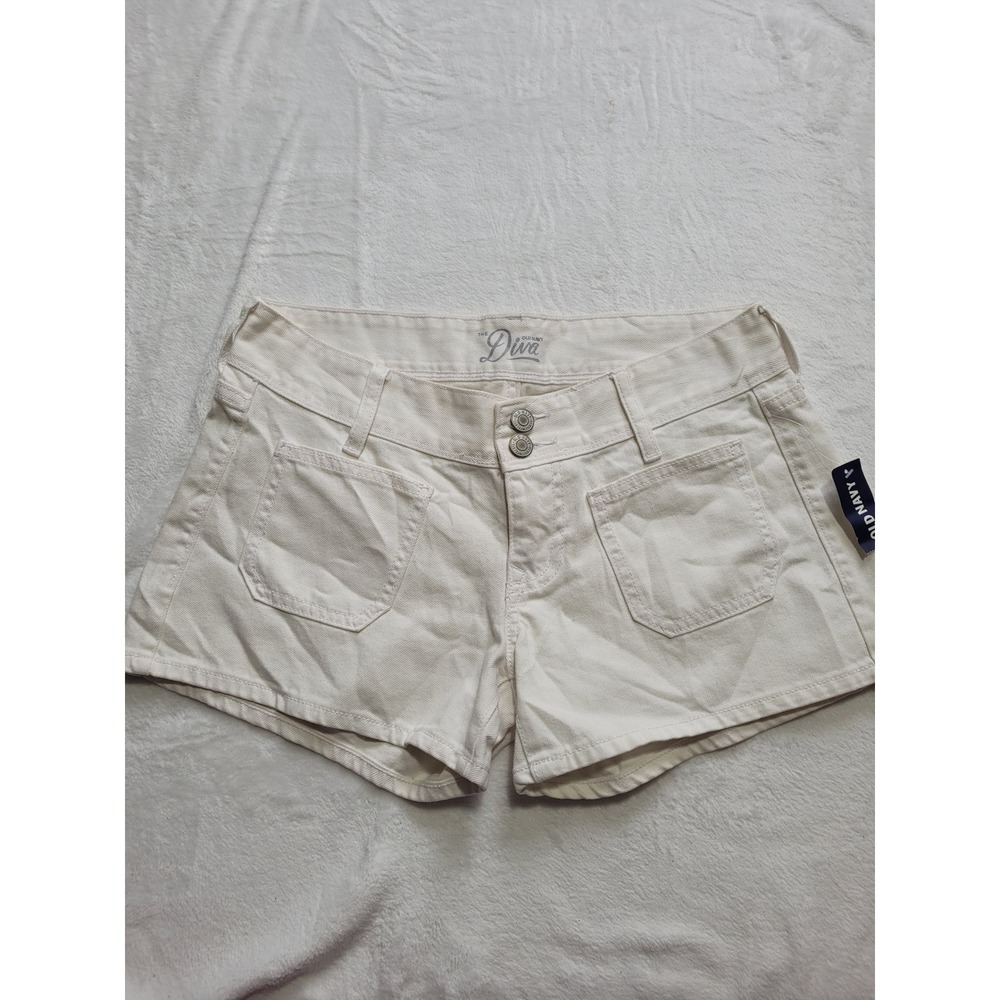 NWT Old Navy The Diva Denim Shorts Womens 2 White Low Rise Cotton Patch Pocket